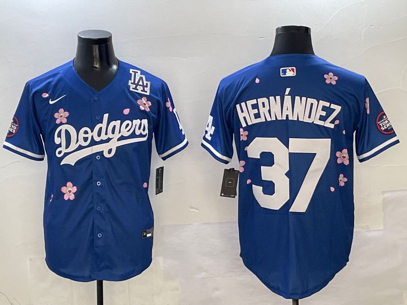 Men Los Angeles Dodgers #37 Hernandez Blue Sakura Edition 2025 Nike MLB Jersey style 8->los angeles dodgers->MLB Jersey